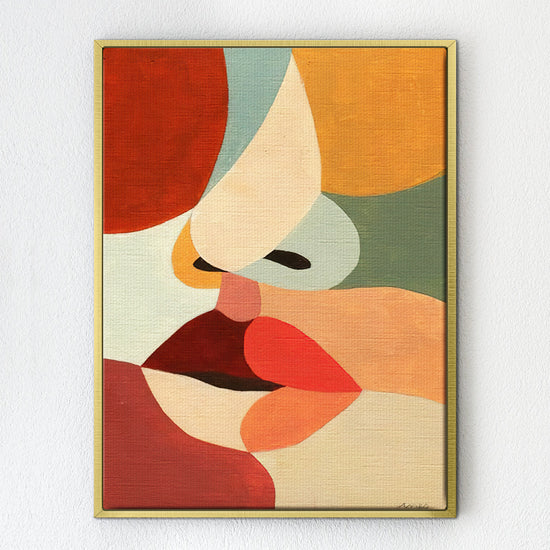 wall art canvas,abstract woman face painting,gold frame