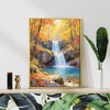 gold frame canvas wall art canvas painting depicting the beauty of a waterfall flowing through a colorful forest in autumn.