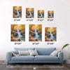 different size wall art canvas painting depicting the beauty of a waterfall flowing through a colorful forest in autumn.