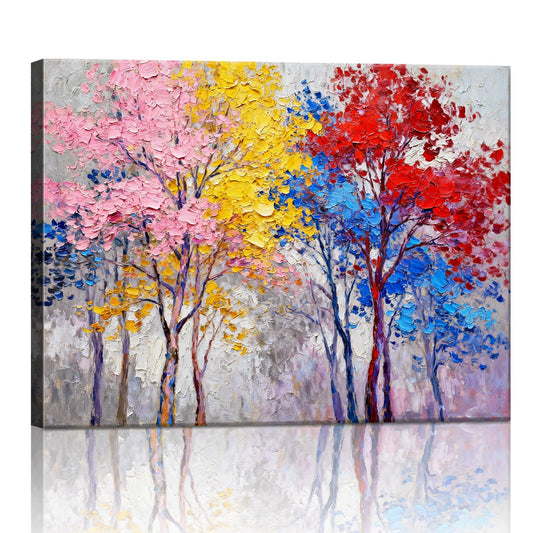 wall art painting depicting colorful forest
