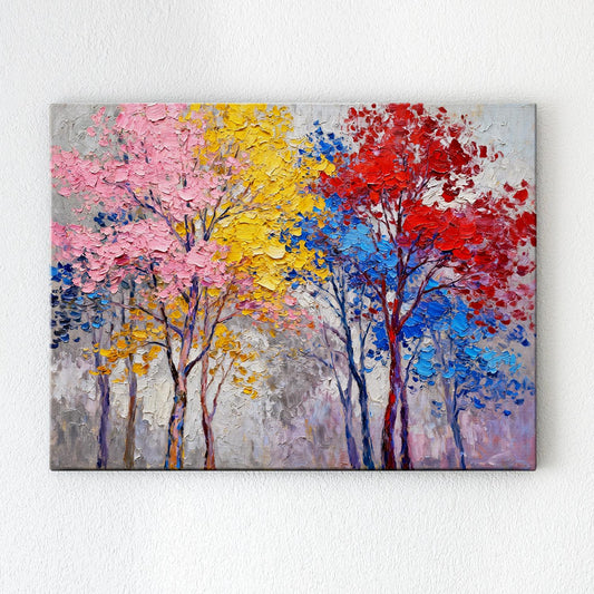 wall art painting depicting colorful forest
