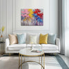 wall art painting in the living room depicting colorful forest