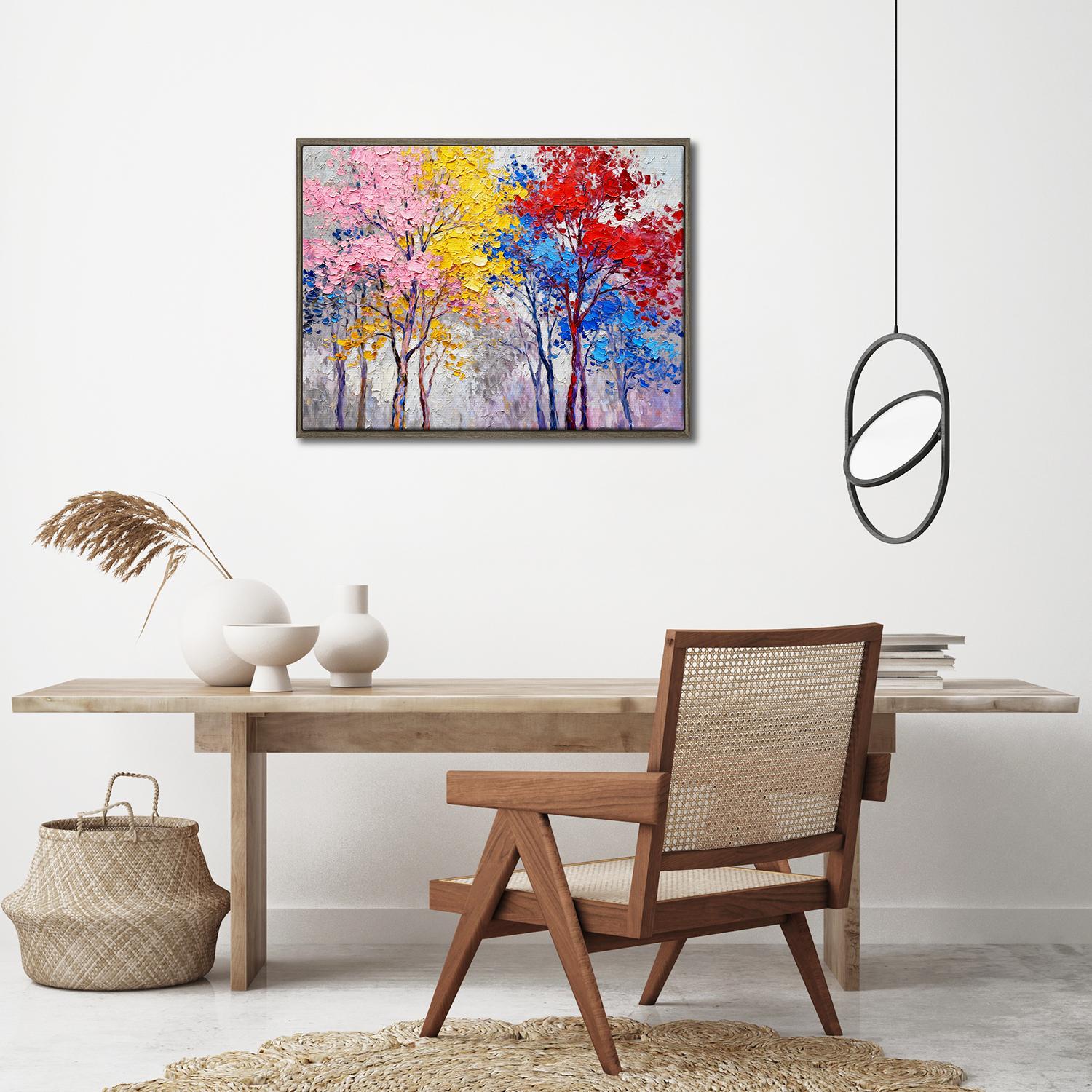coffee frame wall art painting depicting colorful forest
