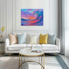 wall art painting in the living room depicts the magnificent scene of colorful waves surging.