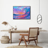 coffee frame wall art painting above the table depicts the magnificent scene of colorful waves surging.