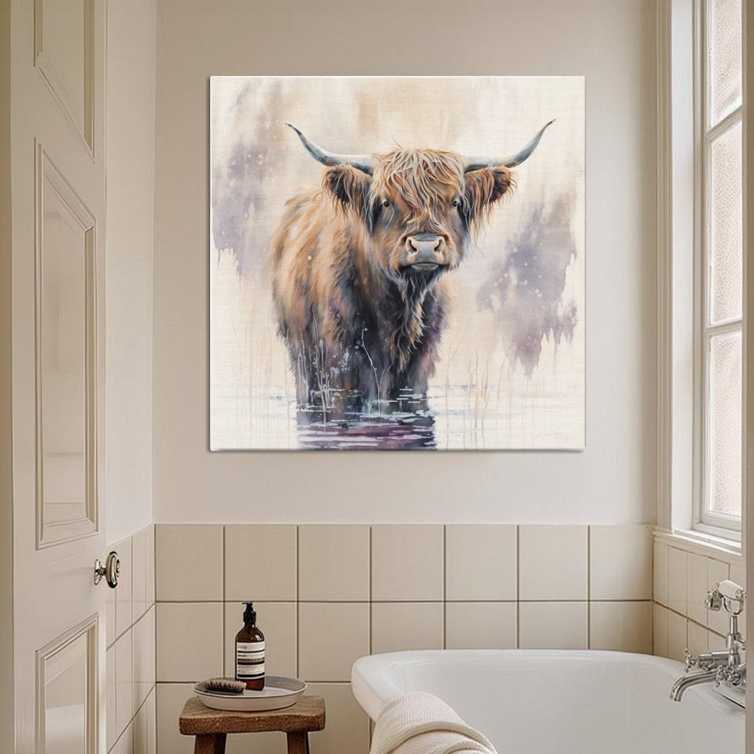 wall art canvas a yak standing in water,bathroom decor