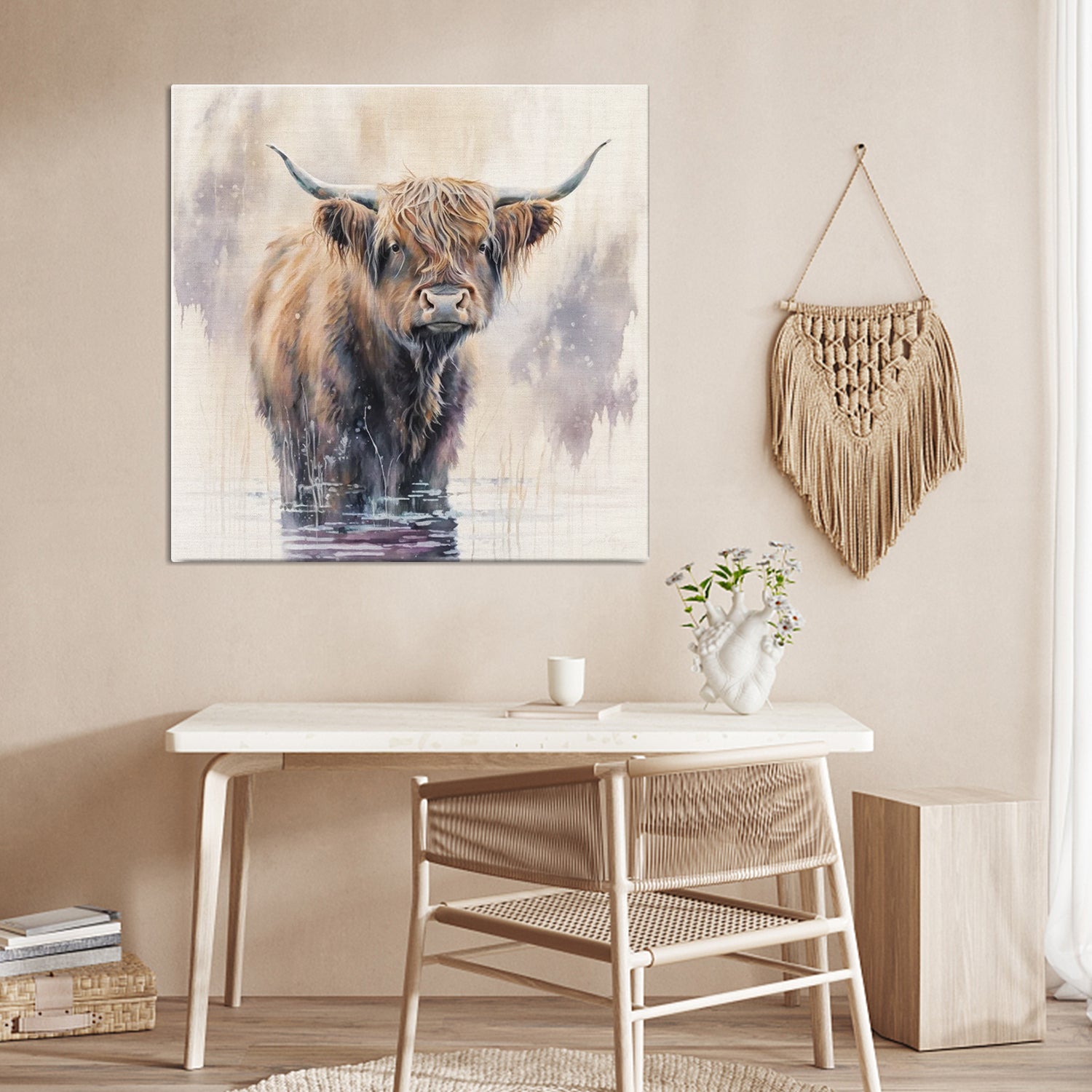 wall art canvas a yak standing in water living room decor