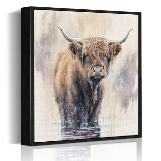 wall art black frame canvas,a yak standing in water