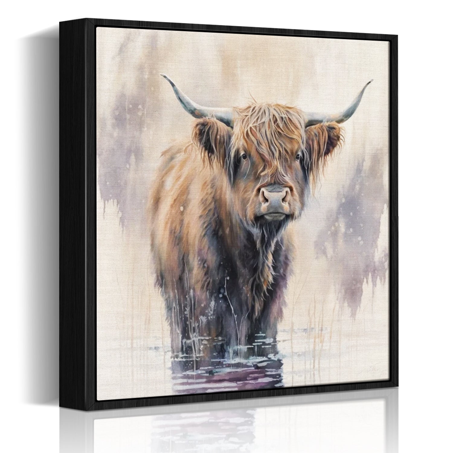 wall art black frame canvas,a yak standing in water