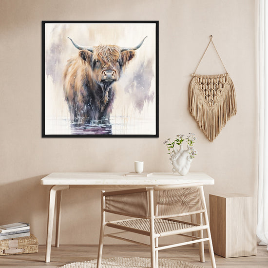 wall art black frame canvas,a yak standing in water,living room decor