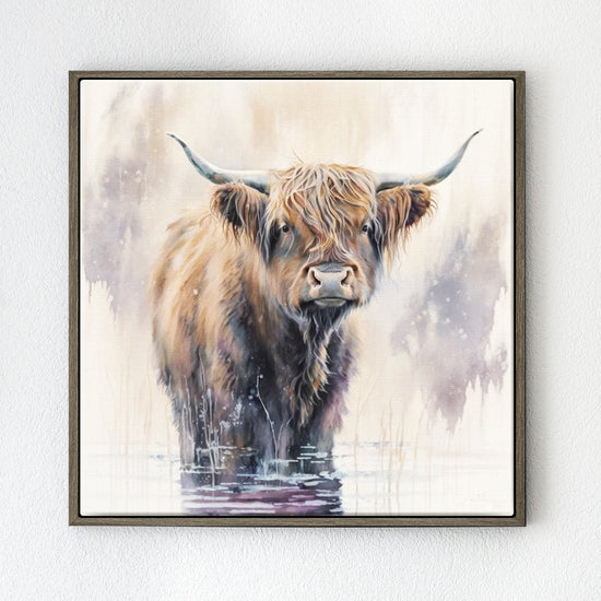 wall art coffee frame canvas,a yak standing in water