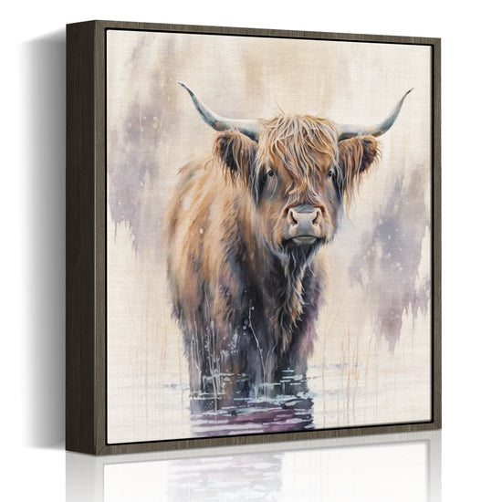 wall art coffee frame canvas,a yak standing in water