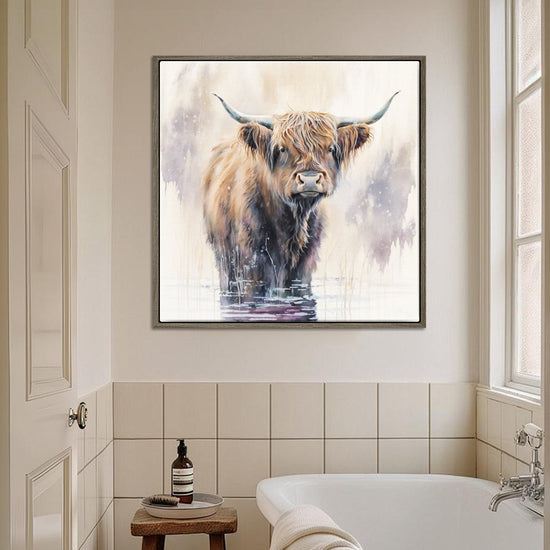 wall art coffee frame canvas,a yak standing in water,bathroom decor
