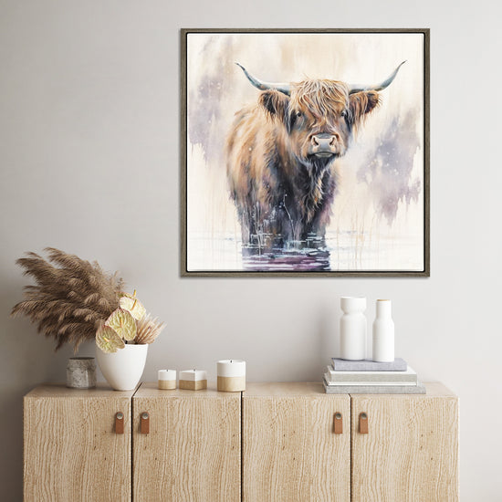 wall art coffee frame canvas,a yak standing in water,living room decor