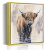 wall art gold frame canvas,a yak standing in water