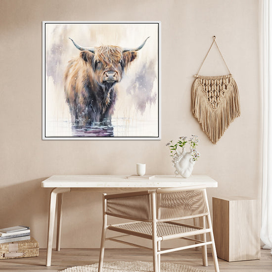 wall art white frame canvas,a yak standing in water,living room decor