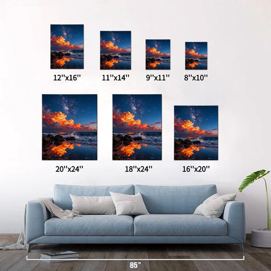 different size art canvas depicts coastal starry night view