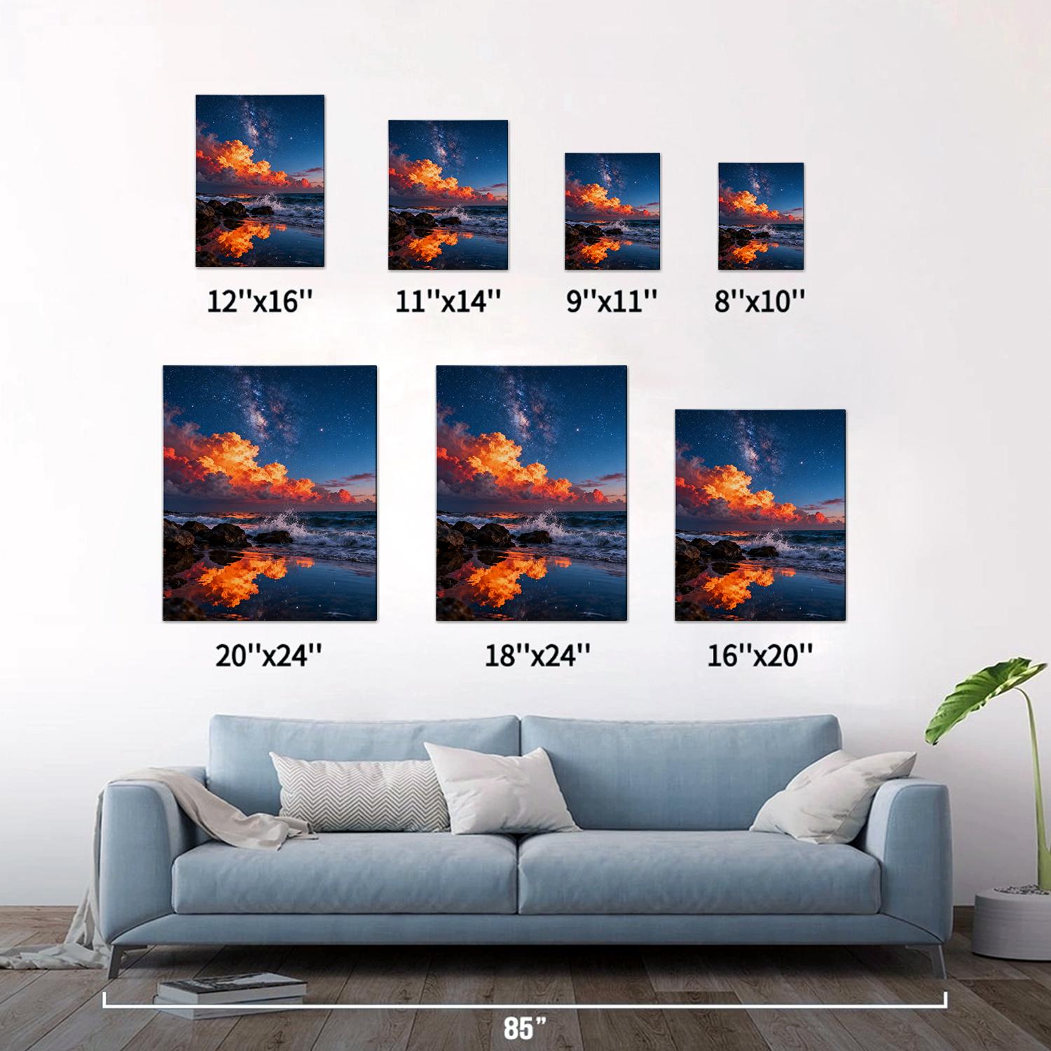 different size art canvas depicts coastal starry night view
