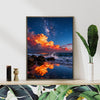 coffee frame art canvas depicts coastal starry night view