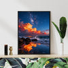 black frame art canvas depicts coastal starry night view