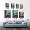 different size wall art painting shows flowers by the window and the beautiful scenery outside the window