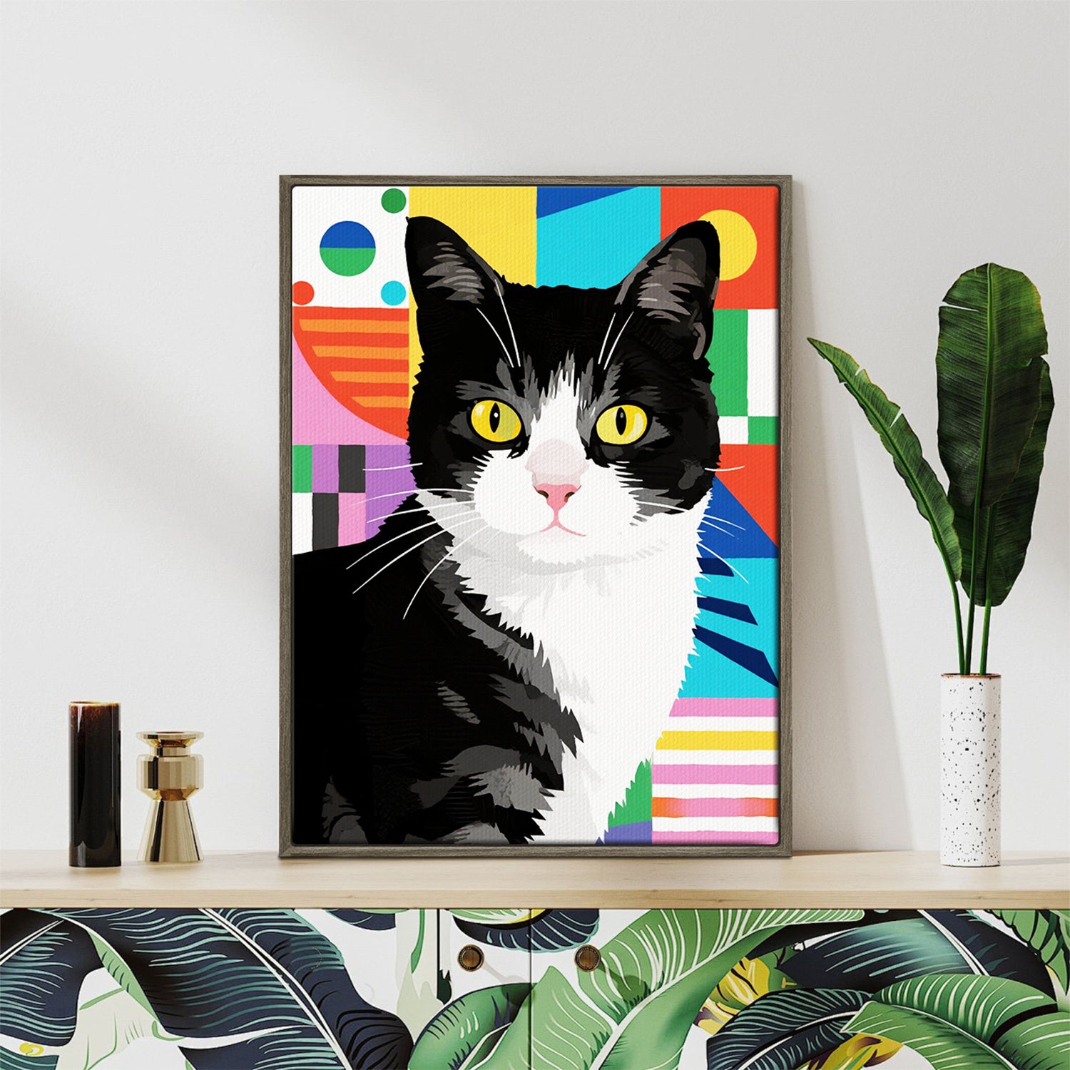 light oak color frame wall art canvas pop cat