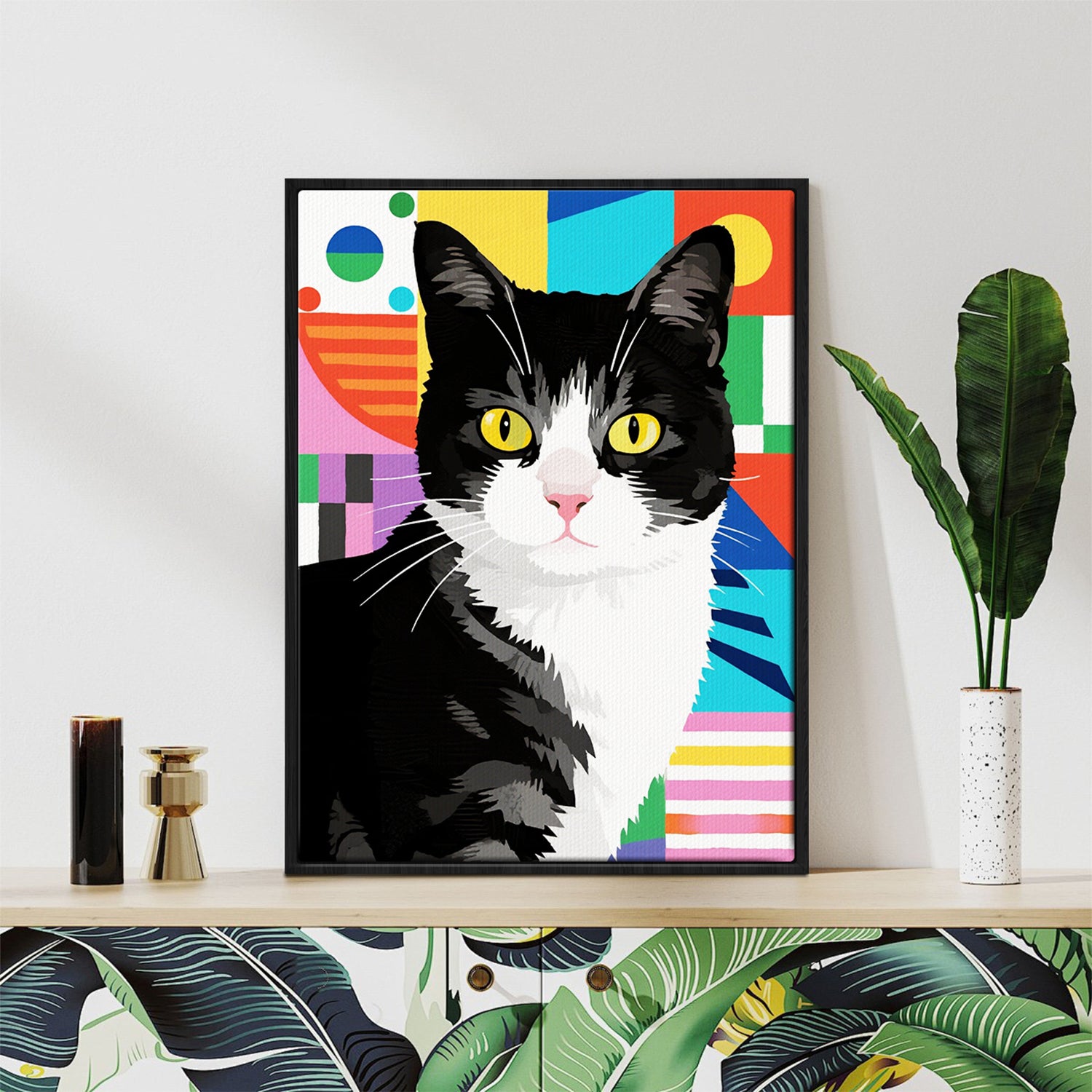 black frame wall art canvas pop cat