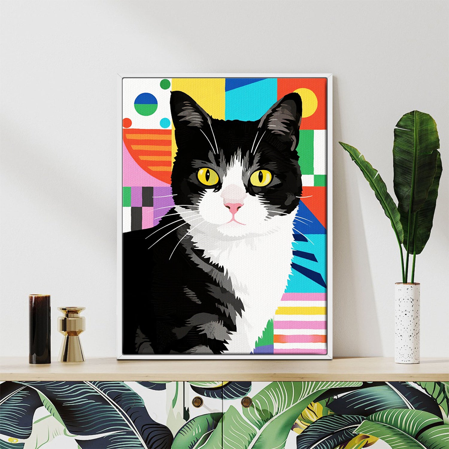 white frame wall art canvas pop cat