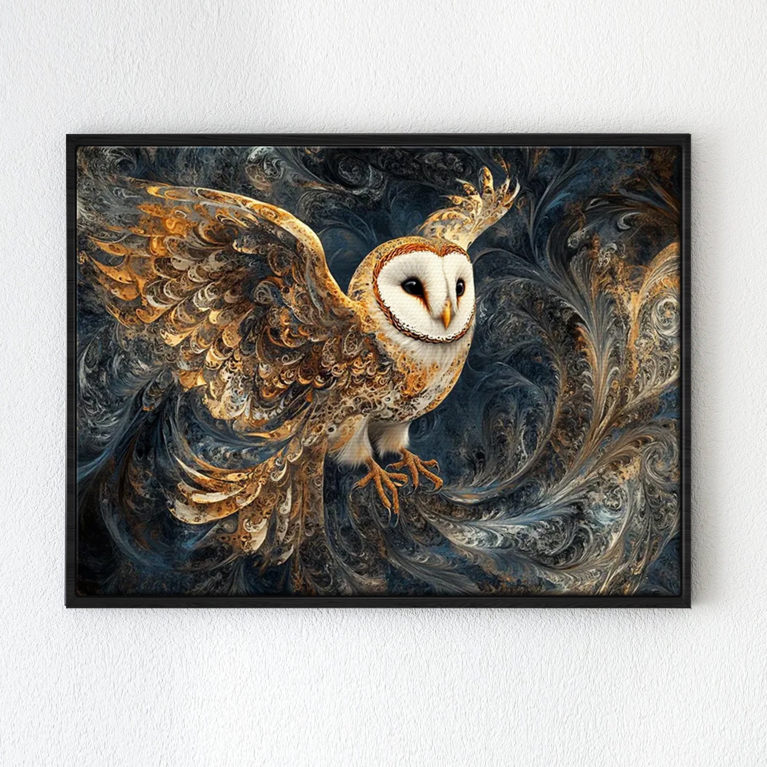 wall art print flying ow black frame