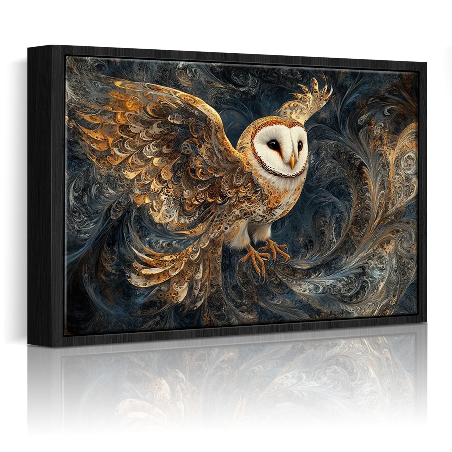 wall art print flying owl black frame