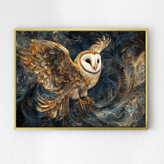 wall art print flying owl gold frame