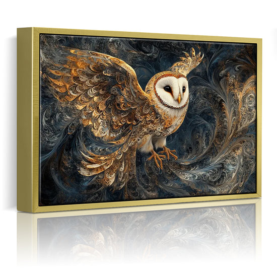 wall art print flying owl gold frame