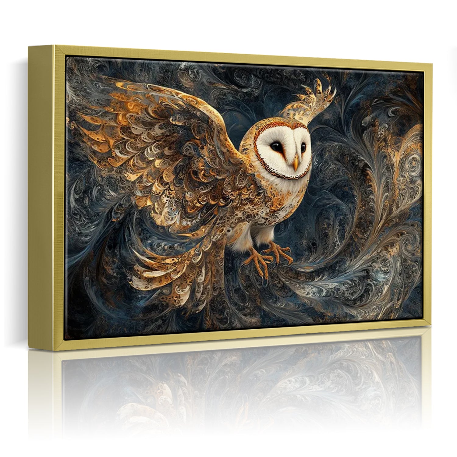 wall art print flying owl gold frame
