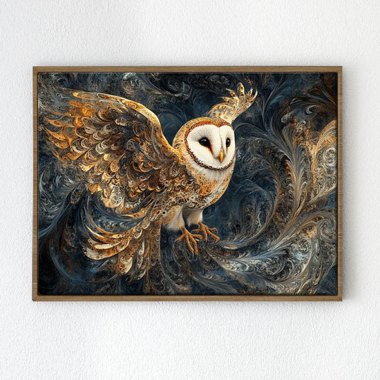 wall art print flying owl light oak frame