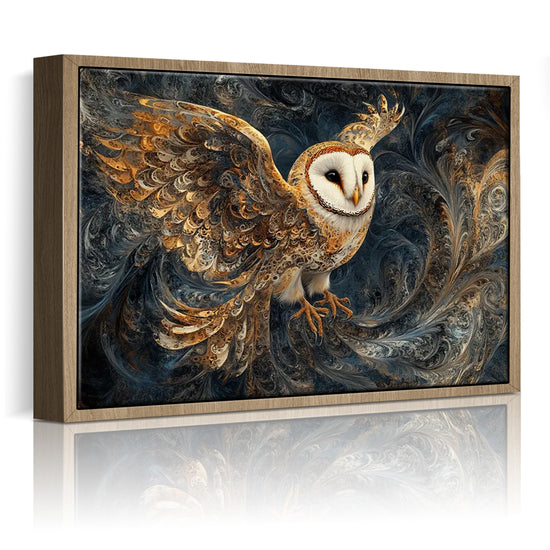 wall art print flying owl light oak frame