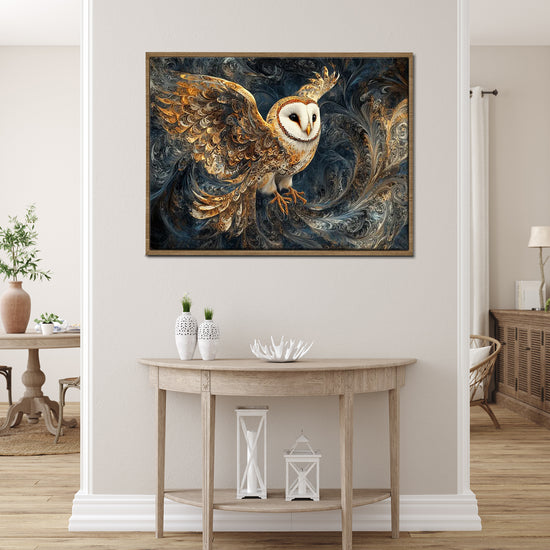 wall art print flying owl light oak frame living room painting