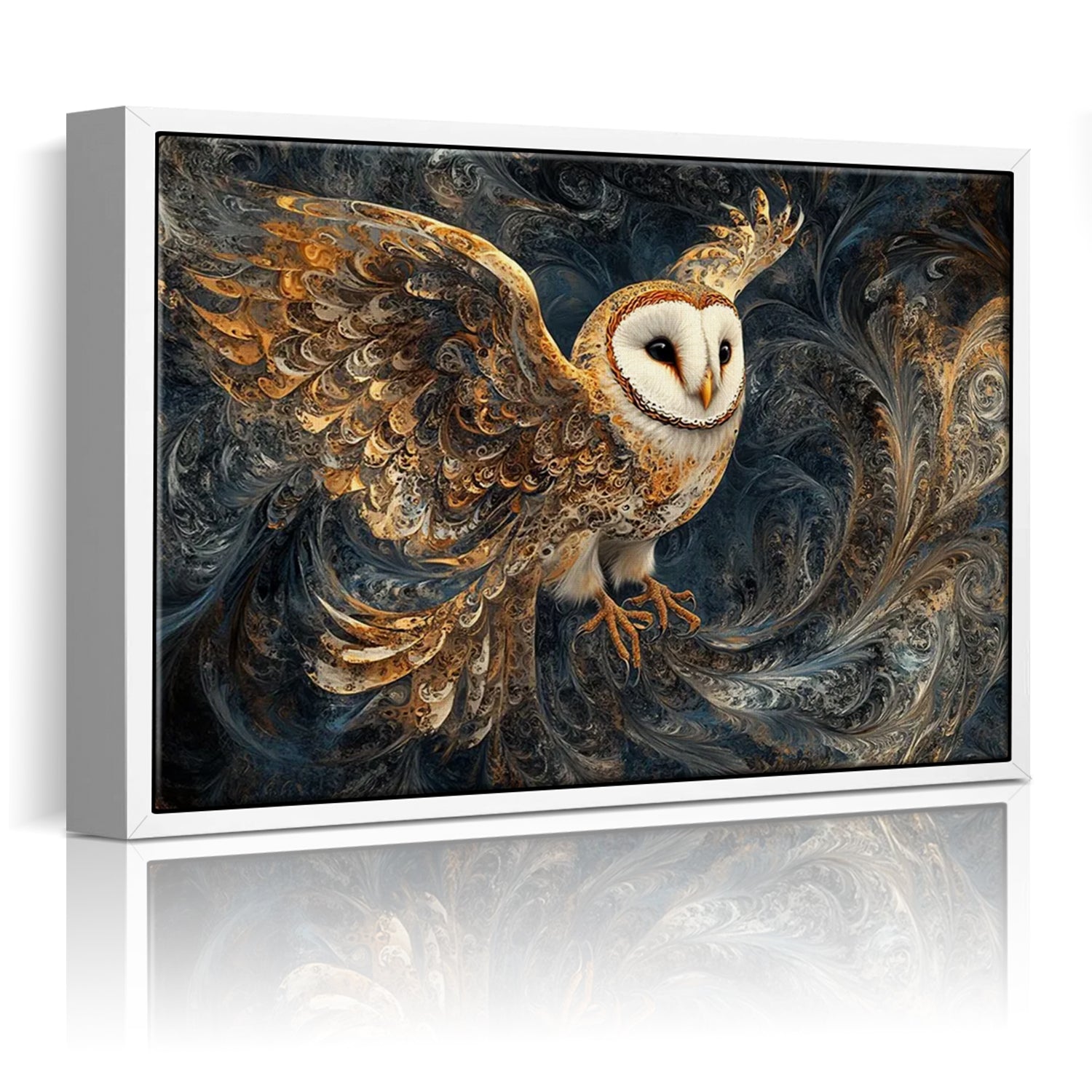 wall art print flying owl white frame