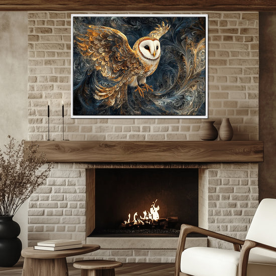 wall art print flying owl white frame Fireplace decorative painting