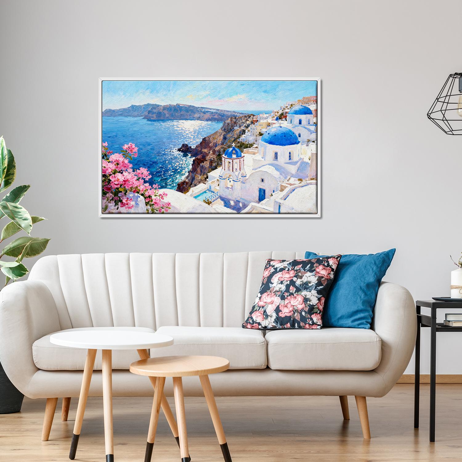 white frame wall art canvas santorini scenery