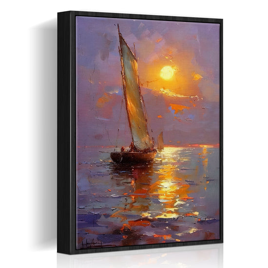 black frame sea sailing boat wall art painting