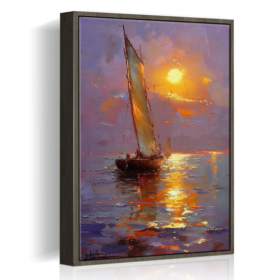 coffee frame sailboat on the sea at sunset canvas print