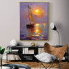 gold frame sailboat on the sea at sunset canvas print,hanging in the living room