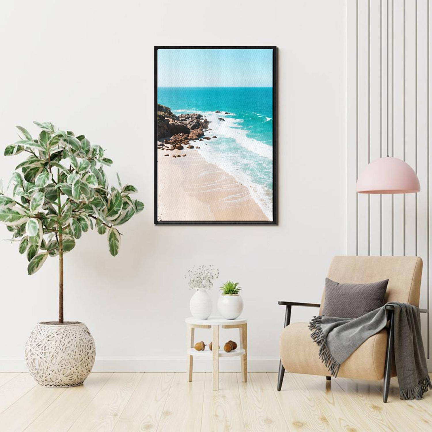 black frame wall art canvas seashore waves landscape