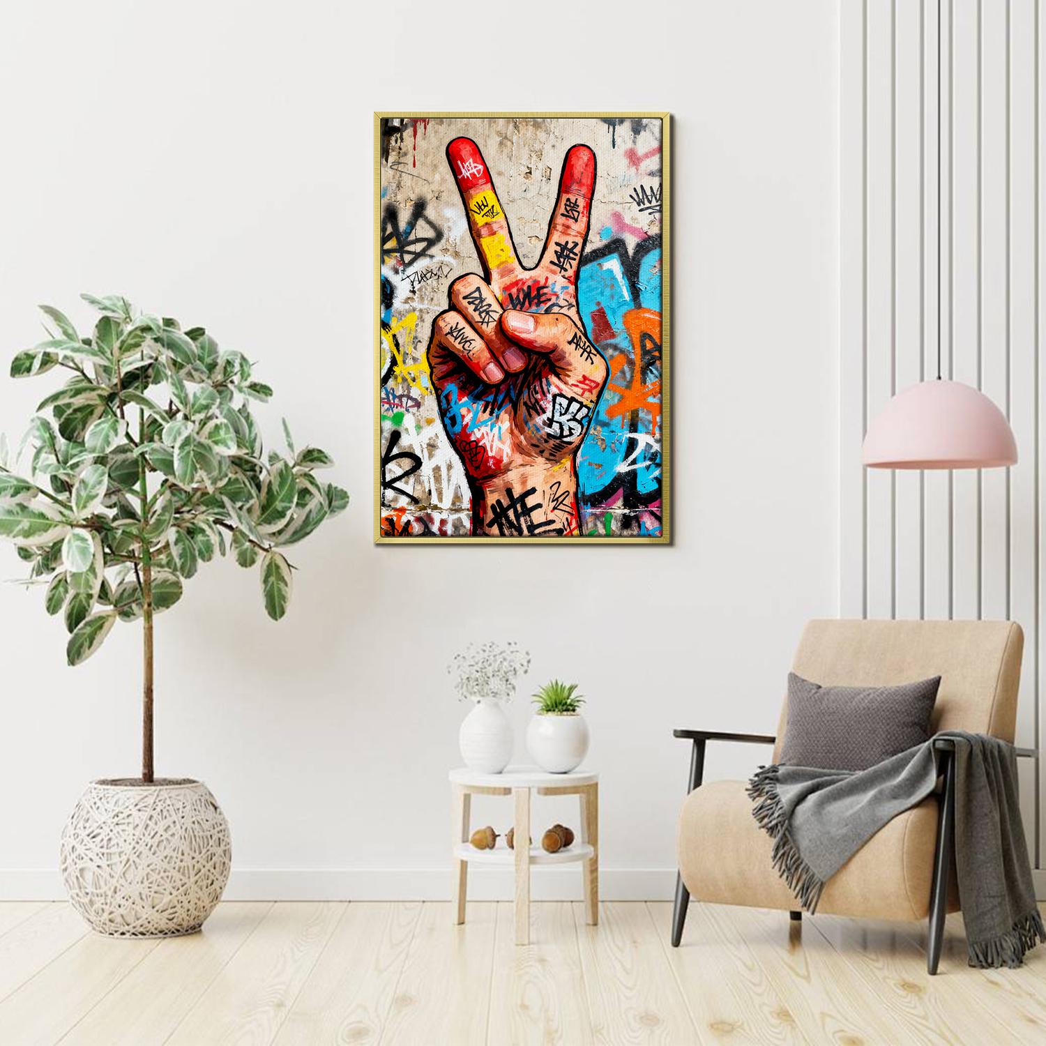gold frame wall art painting victory gesture hang on the wall