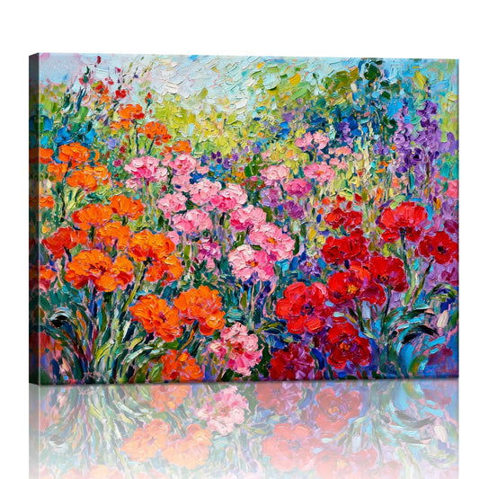 wall art canvas painting depicts a colorful sea of flowers