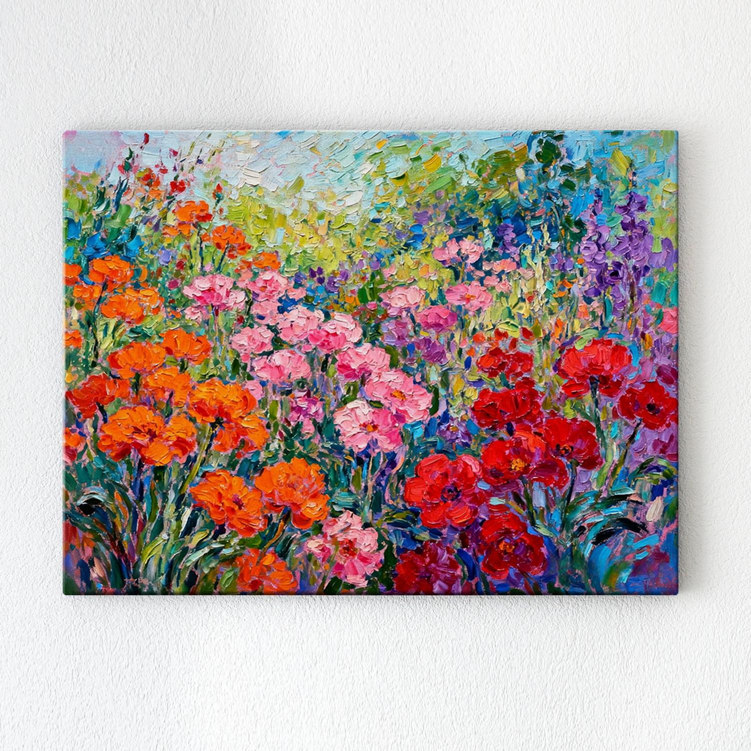 wall art canvas painting depicts a colorful sea of flowers