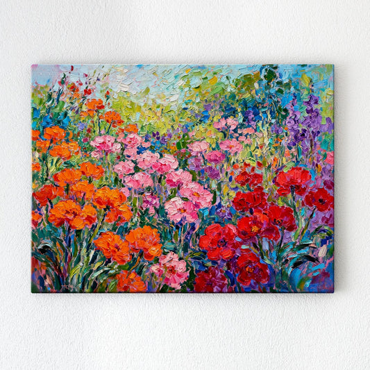 wall art canvas painting depicts a colorful sea of flowers