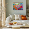 light oak color frame wall art canvas painting depicts a colorful sea of flowers