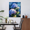 A hydrangea wall art painting in the dining room