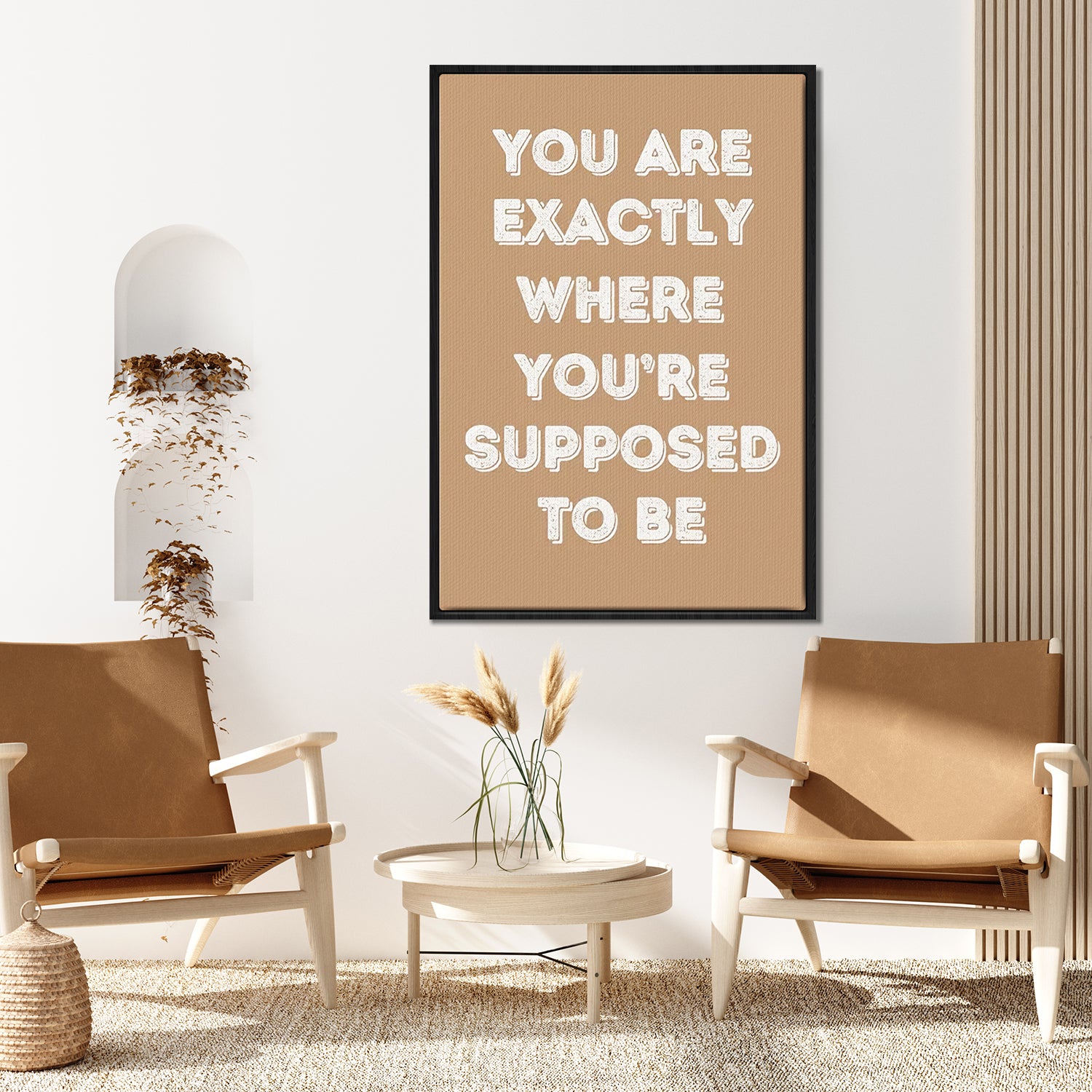 black frame motivational poster wall art canvas in the living room